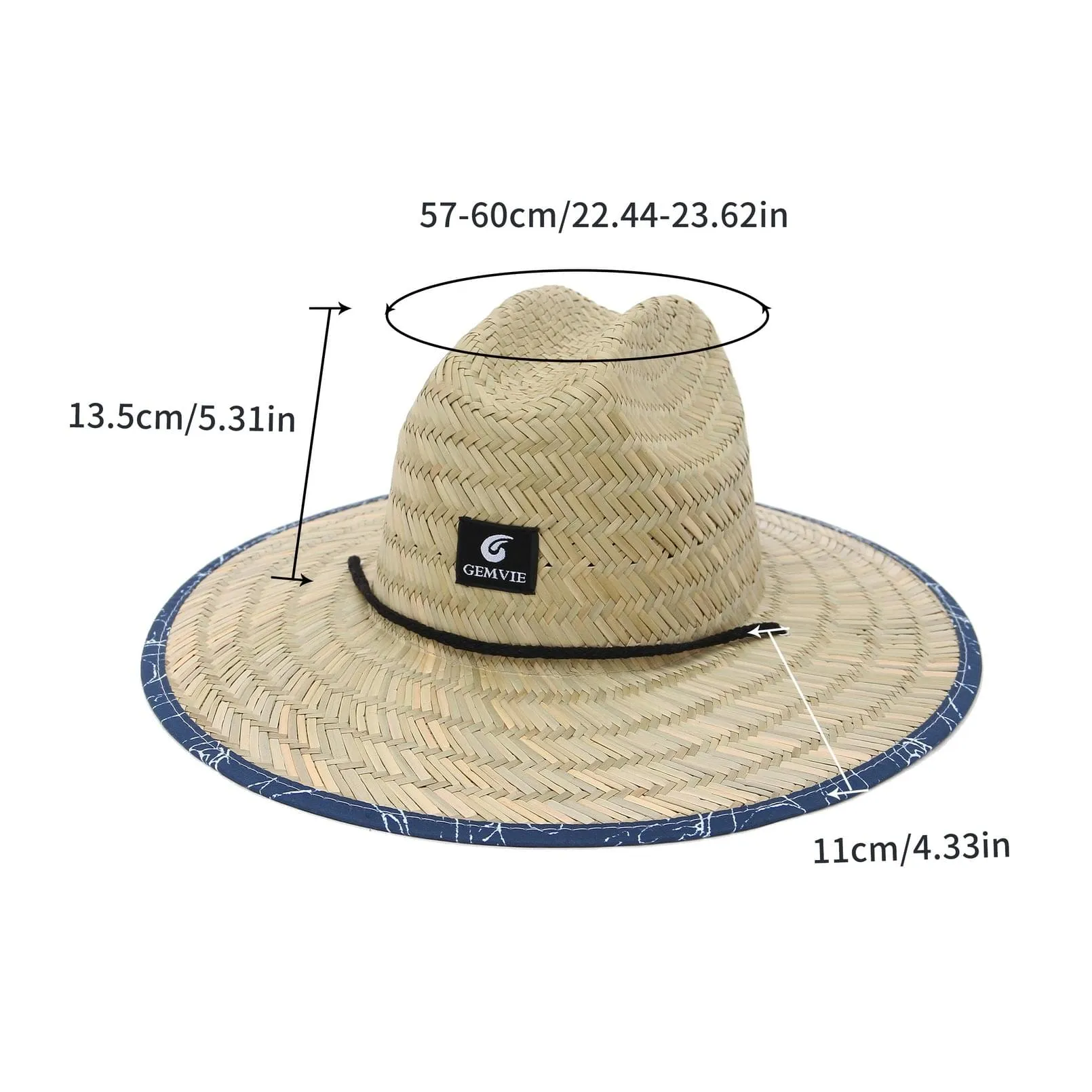 GEMVIE Straw Hat Men Women Lifeguard Sun Hat Wide Brim Summer Beach Hat for Outdoor Fishing Travel Garden Farm