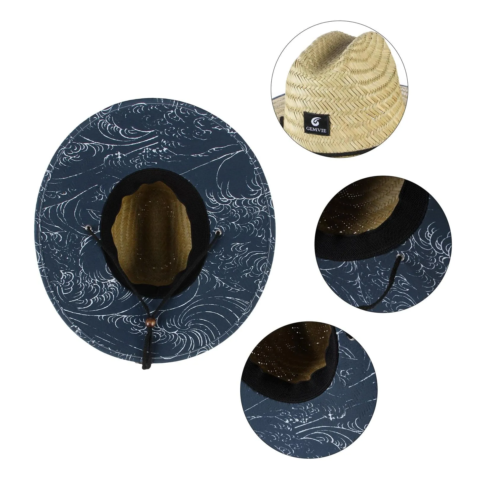 GEMVIE Straw Hat Men Women Lifeguard Sun Hat Wide Brim Summer Beach Hat for Outdoor Fishing Travel Garden Farm