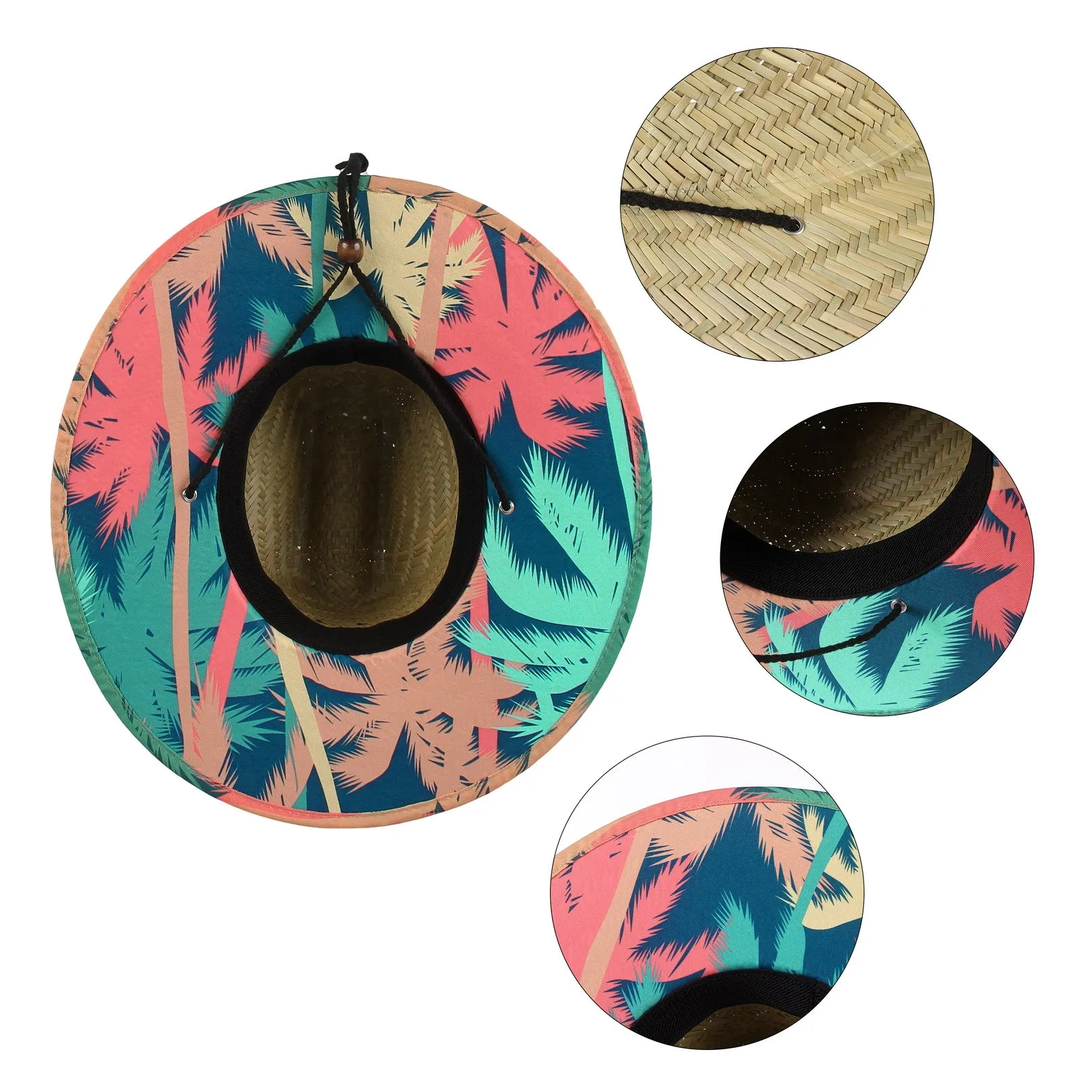 GEMVIE Women Mens Western Cowboy Straw Hat Printed Roll Brim Straw Sun Hat Beach Straw Lifeguard Hat for Fishing/Outdoor