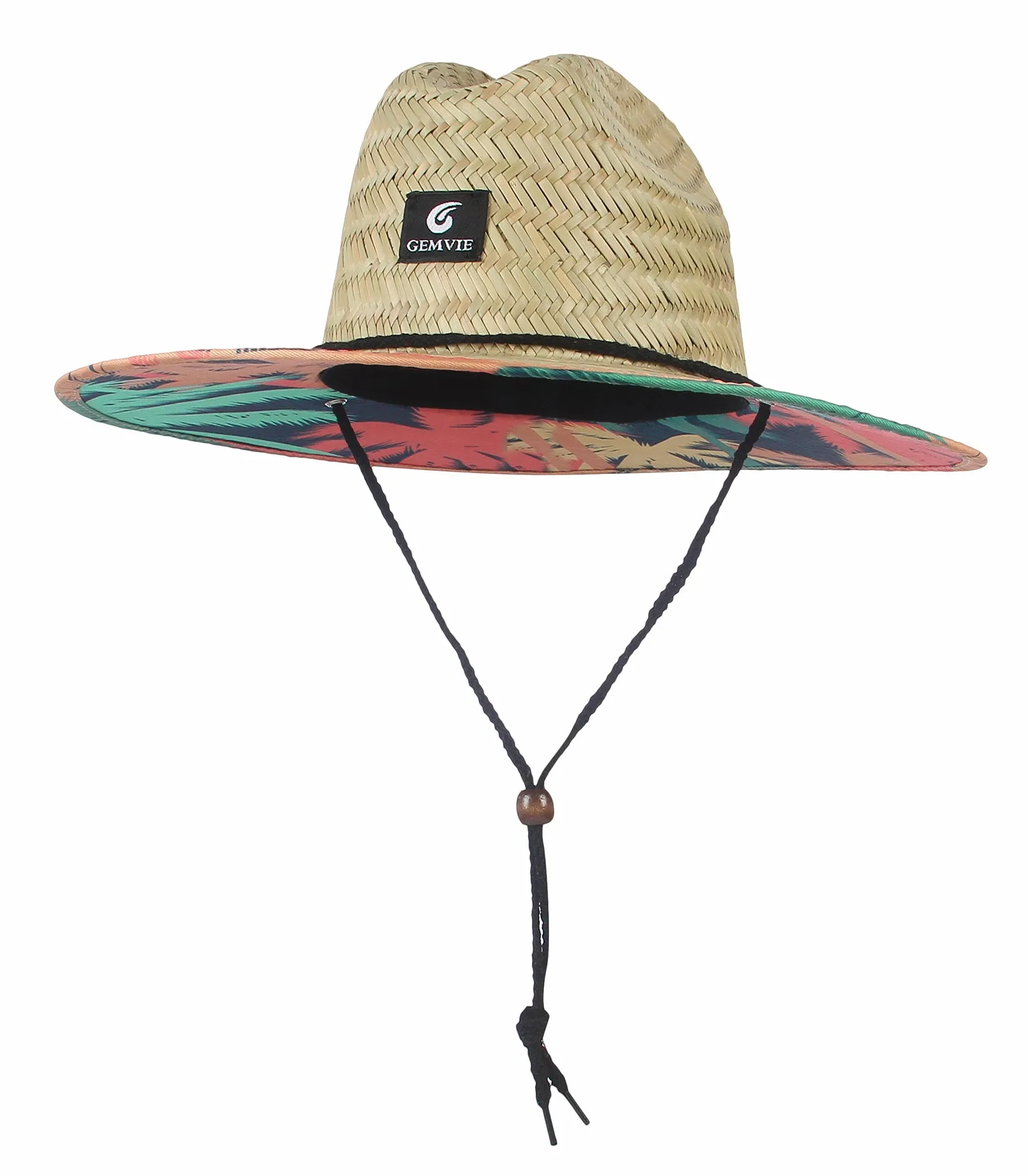 GEMVIE Women Mens Western Cowboy Straw Hat Printed Roll Brim Straw Sun Hat Beach Straw Lifeguard Hat for Fishing/Outdoor