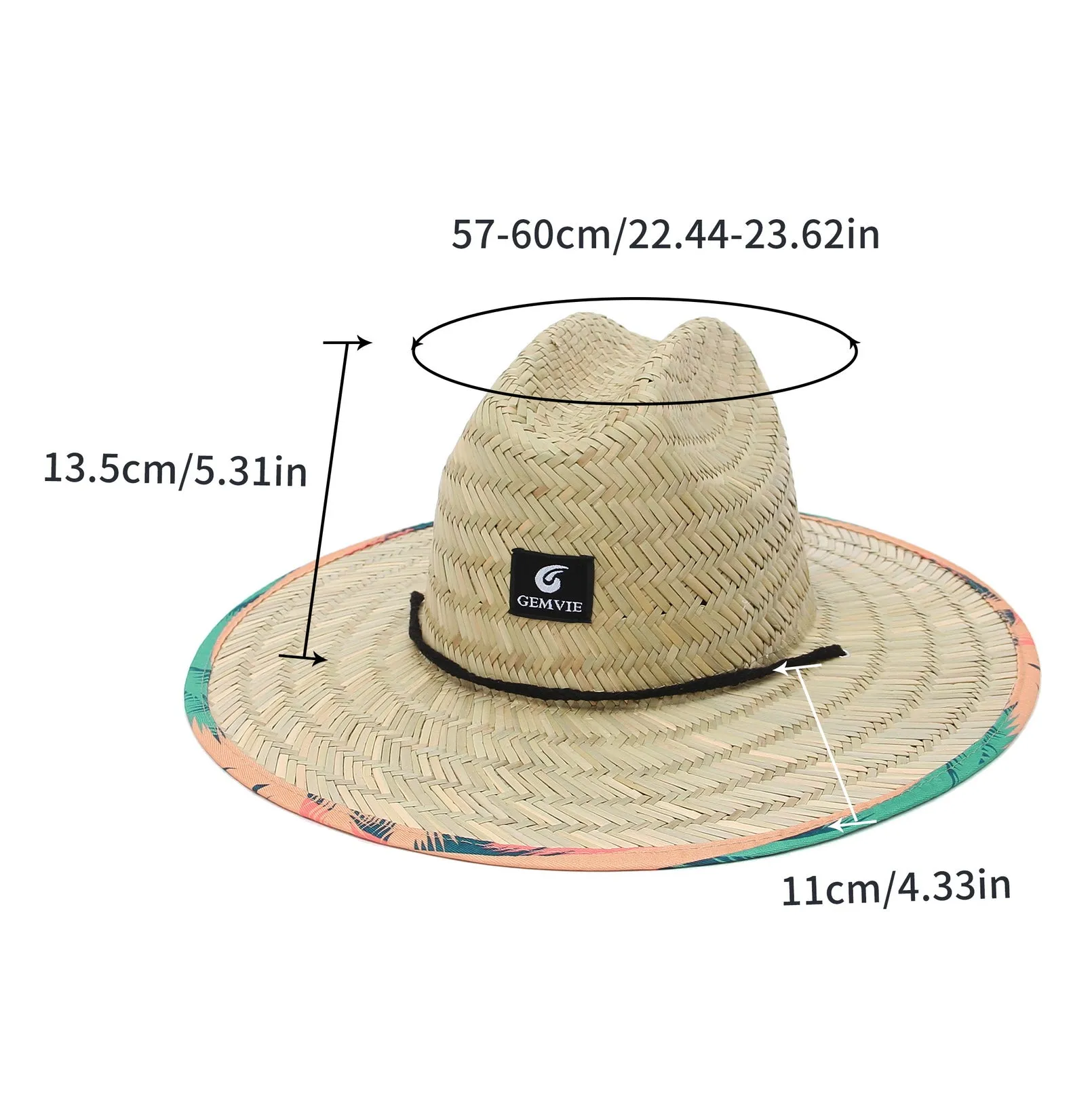 GEMVIE Women Mens Western Cowboy Straw Hat Printed Roll Brim Straw Sun Hat Beach Straw Lifeguard Hat for Fishing/Outdoor