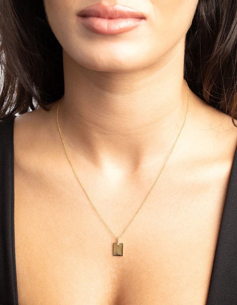 Gold Plated Sterling Silver Rectangular Tag Necklace