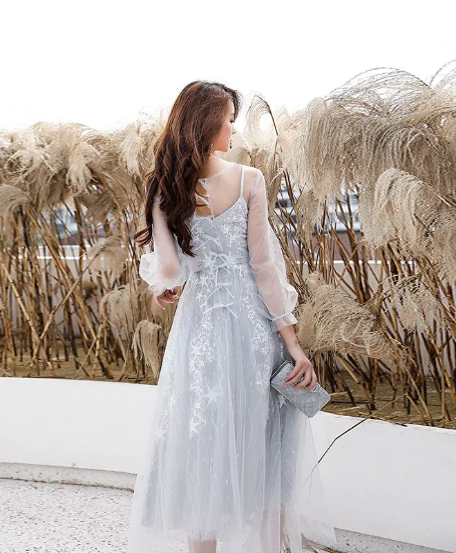 Gray Tulle Lace Short Prom Dress Gray Homecoming Dress