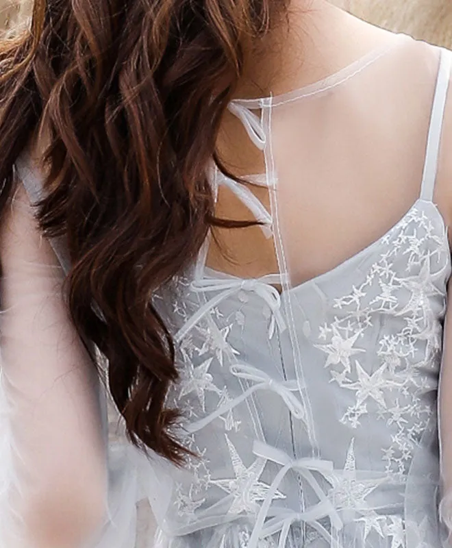 Gray Tulle Lace Short Prom Dress Gray Homecoming Dress