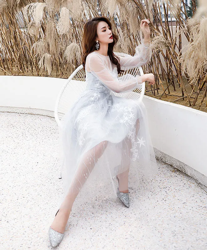 Gray Tulle Lace Short Prom Dress Gray Homecoming Dress