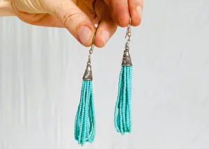 Kuchi Beaded Tassel Earrings. Sterling Ear Wire. 3.5" long