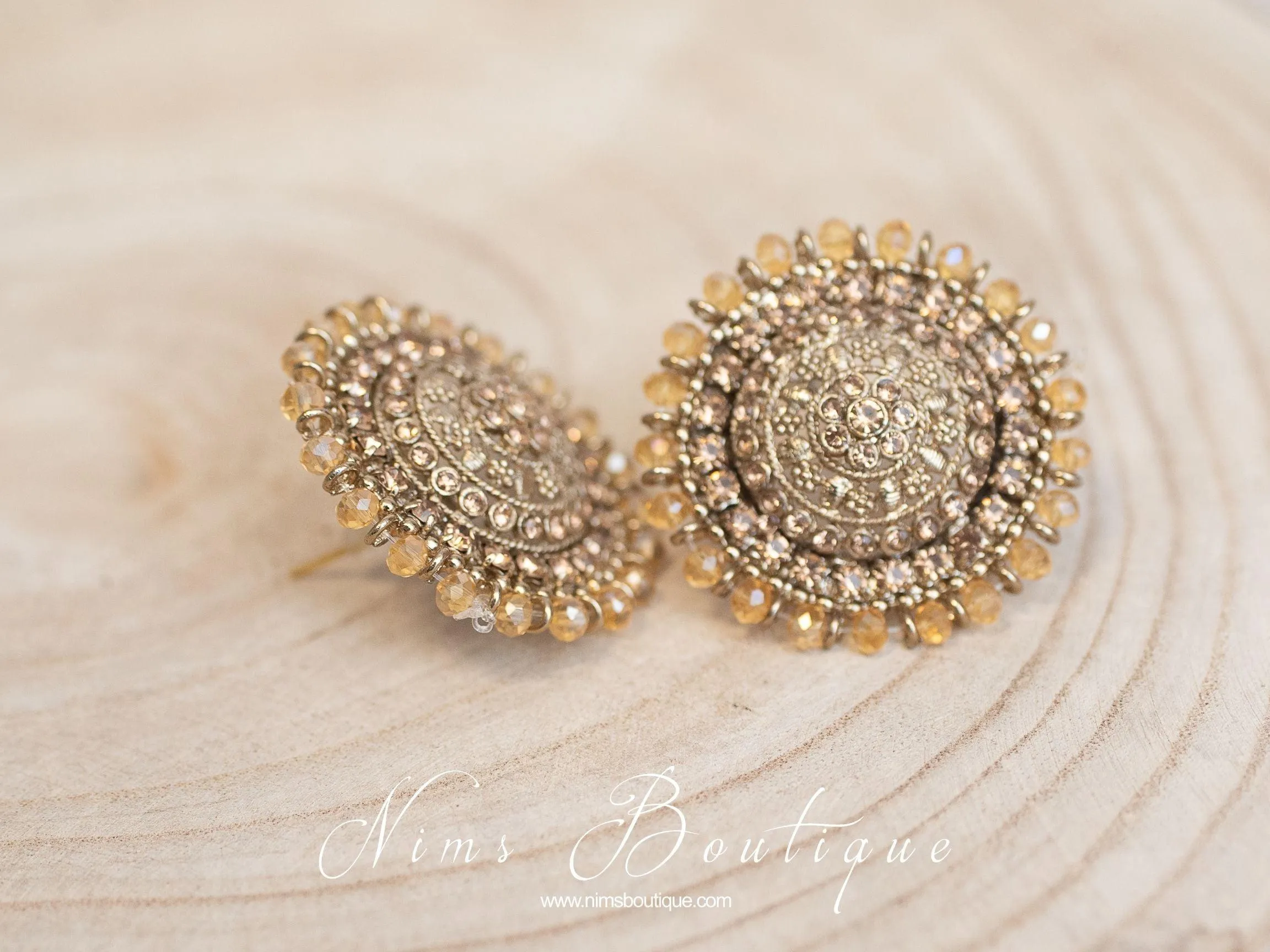 Large Royal Gold Stone Stud earrings