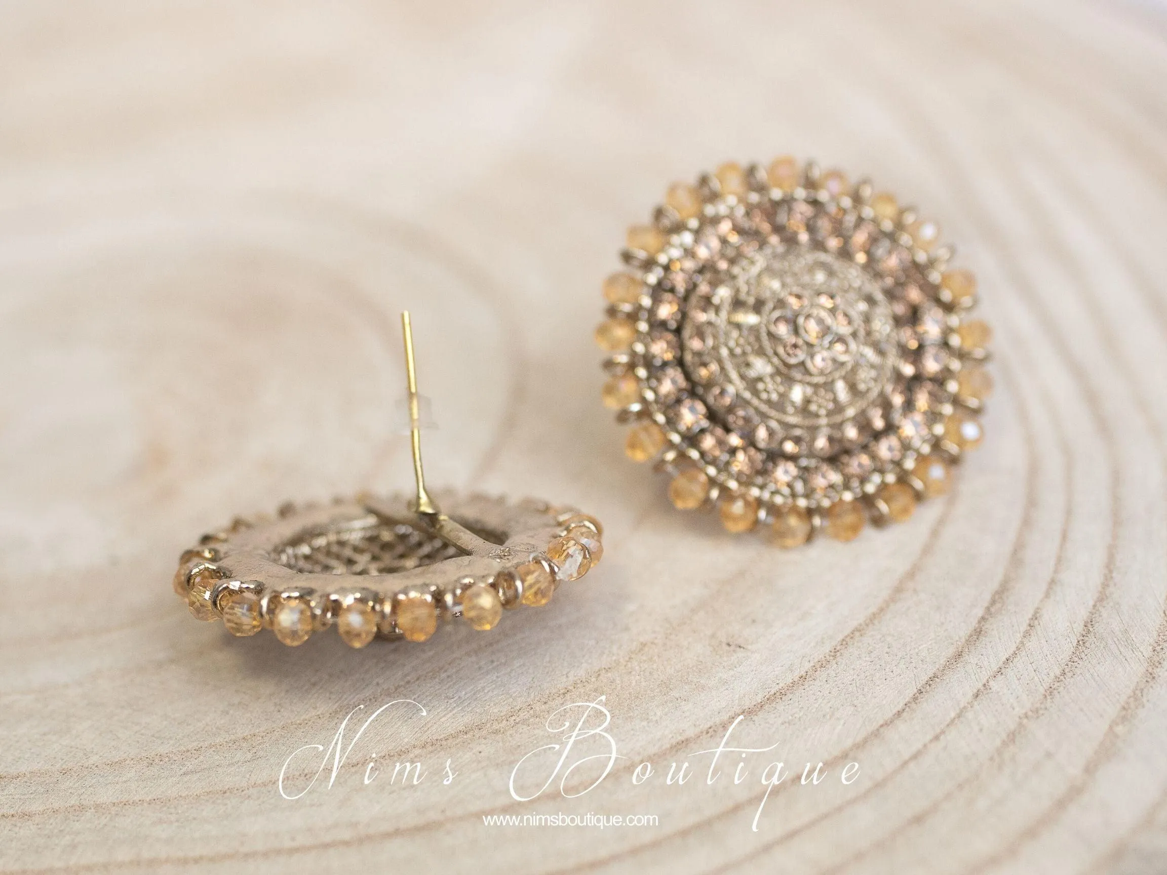 Large Royal Gold Stone Stud earrings
