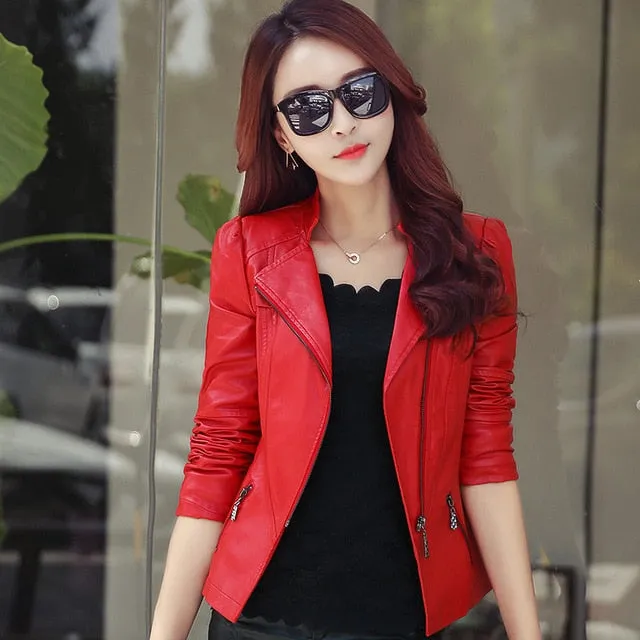 Leather Jackets 2019 Spring Autumn    Soft Faux   Coat Short Slim Black Motorcycle Jackets