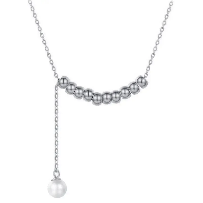 LOVCIA Birth Year S925 Silver Female Sliver Beads Pearl Necklace Chain Set for Women