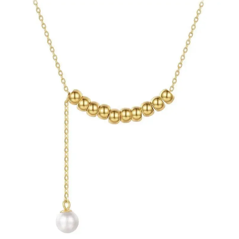 LOVCIA Birth Year S925 Silver Female Sliver Beads Pearl Necklace Chain Set for Women