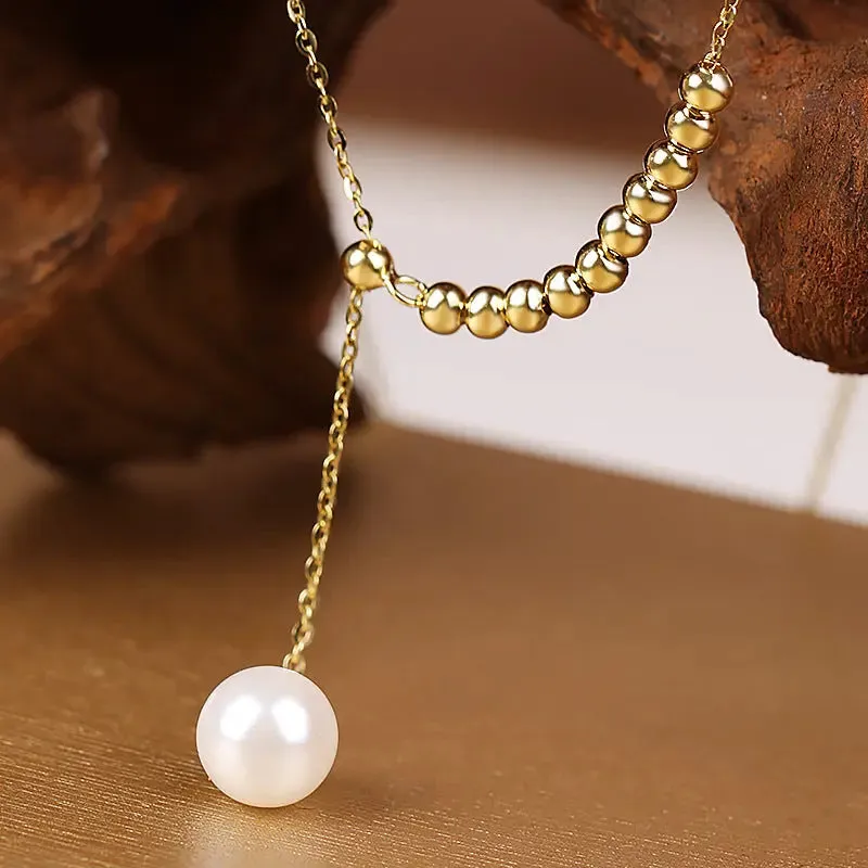 LOVCIA Birth Year S925 Silver Female Sliver Beads Pearl Necklace Chain Set for Women