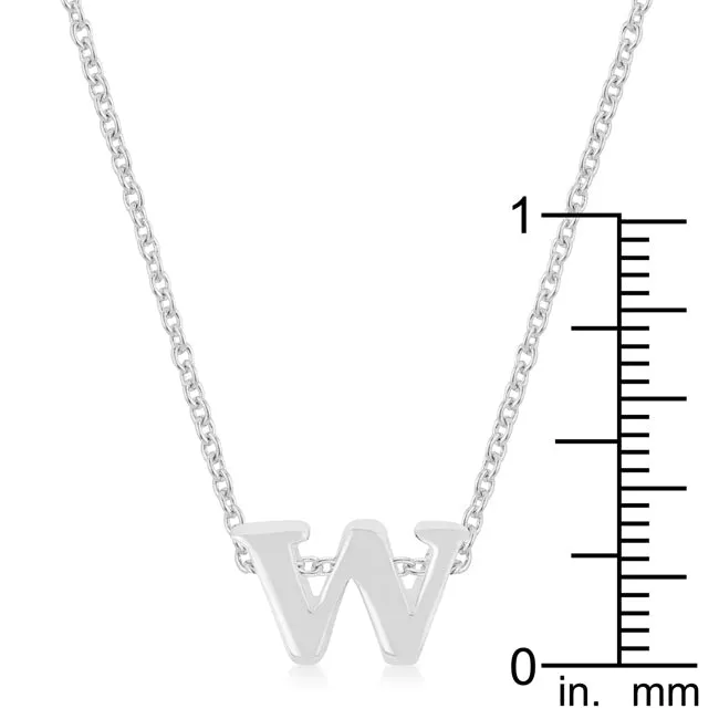 LOVCIA Rhodium Shiny Initial 'W' Necklace with Lead-Free Brass