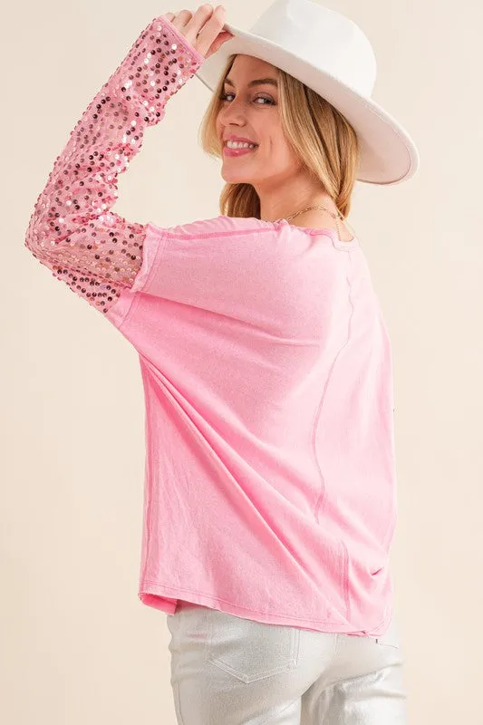 Lucky Star Sequin Top - Charcoal or Pink