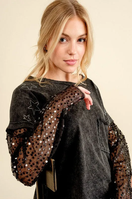 Lucky Star Sequin Top - Charcoal or Pink