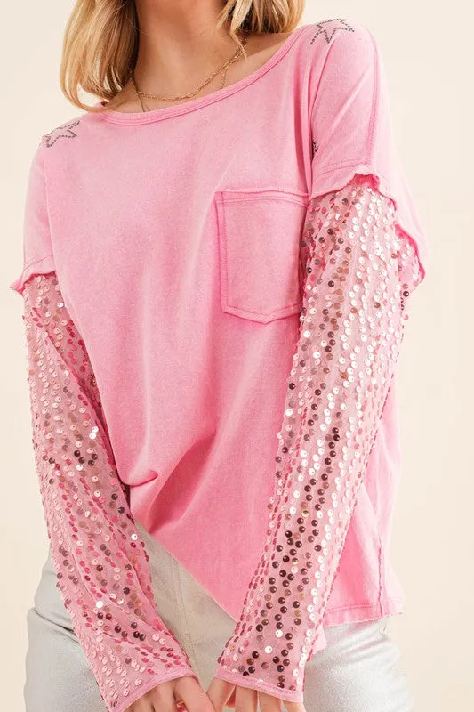 Lucky Star Sequin Top - Charcoal or Pink