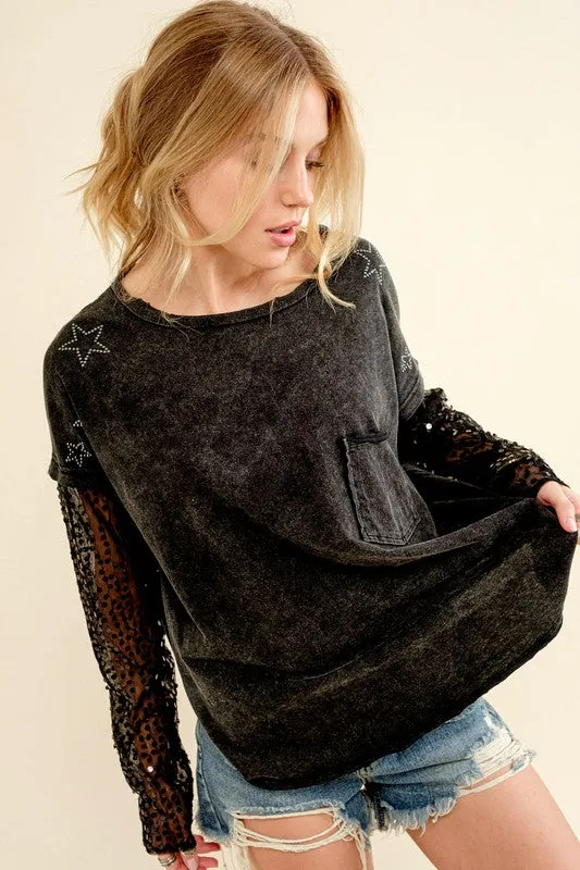 Lucky Star Sequin Top - Charcoal or Pink