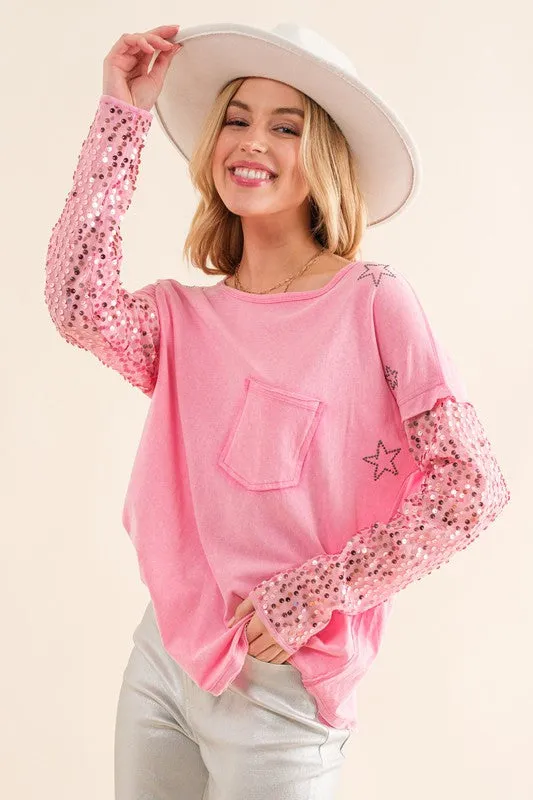 Lucky Star Sequin Top - Charcoal or Pink