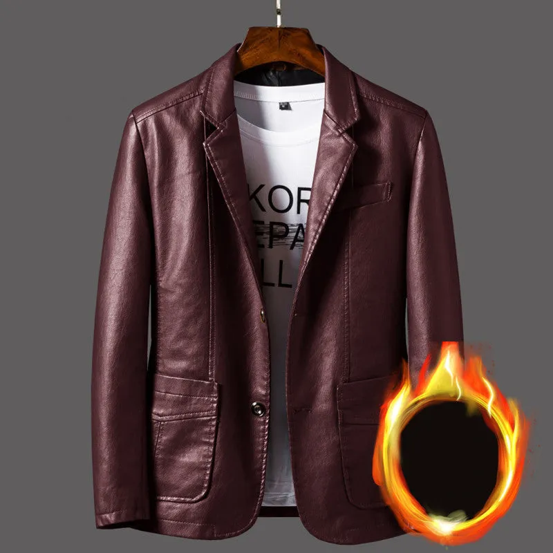 Men's Slim Motorcycle Leather Jacket Blazer