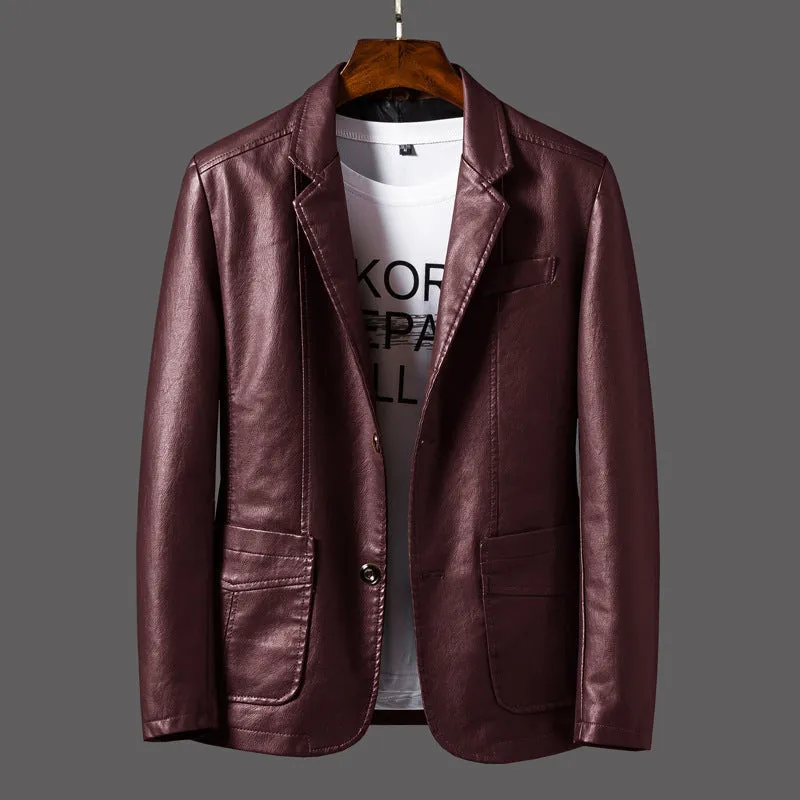 Men's Slim Motorcycle Leather Jacket Blazer