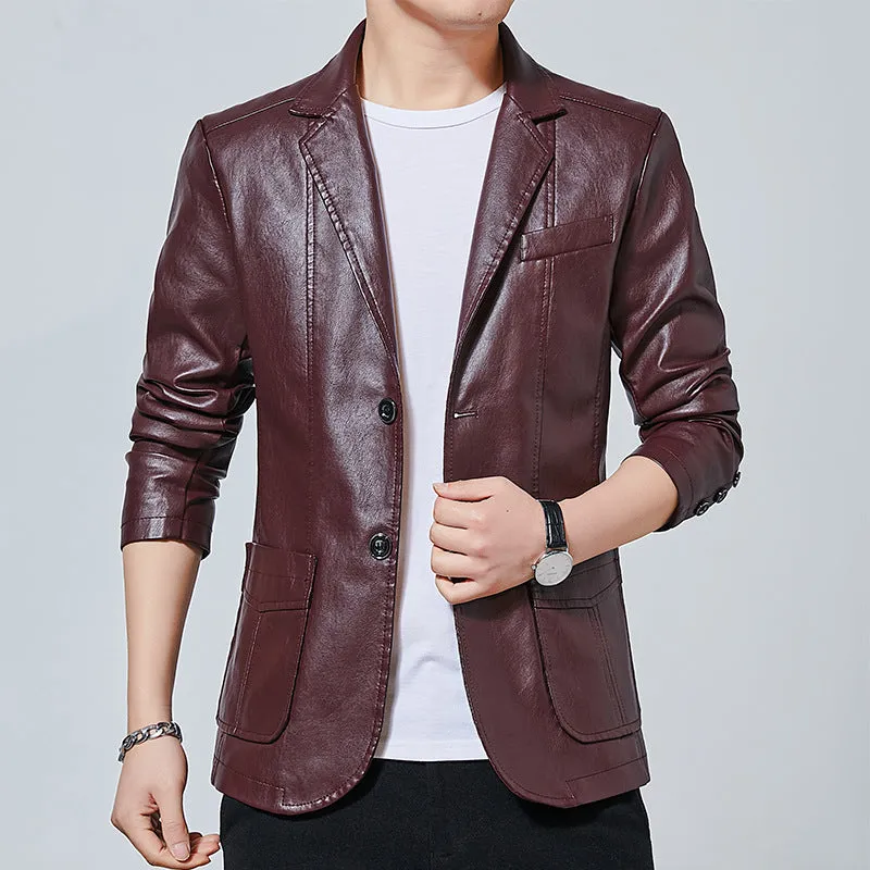 Men's Slim Motorcycle Leather Jacket Blazer