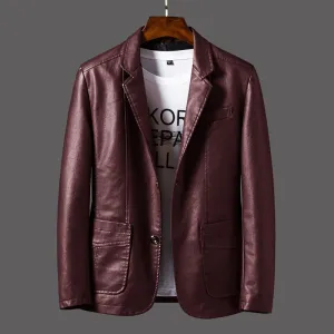 Men's Slim Motorcycle Leather Jacket Blazer