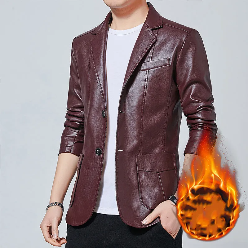 Men's Slim Motorcycle Leather Jacket Blazer