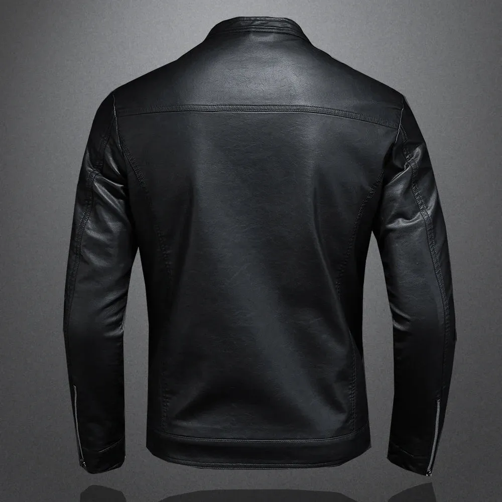 Men's Stand Collar Motorcycle Leather Jacket