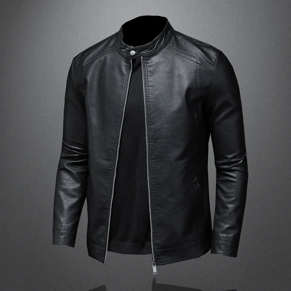 Men's Stand Collar Motorcycle Leather Jacket