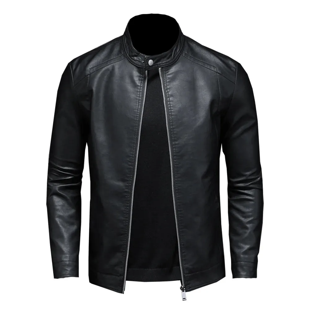 Men's Stand Collar Motorcycle Leather Jacket