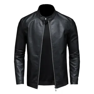 Men's Stand Collar Motorcycle Leather Jacket