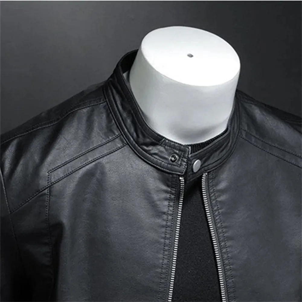 Men's Stand Collar Motorcycle Leather Jacket