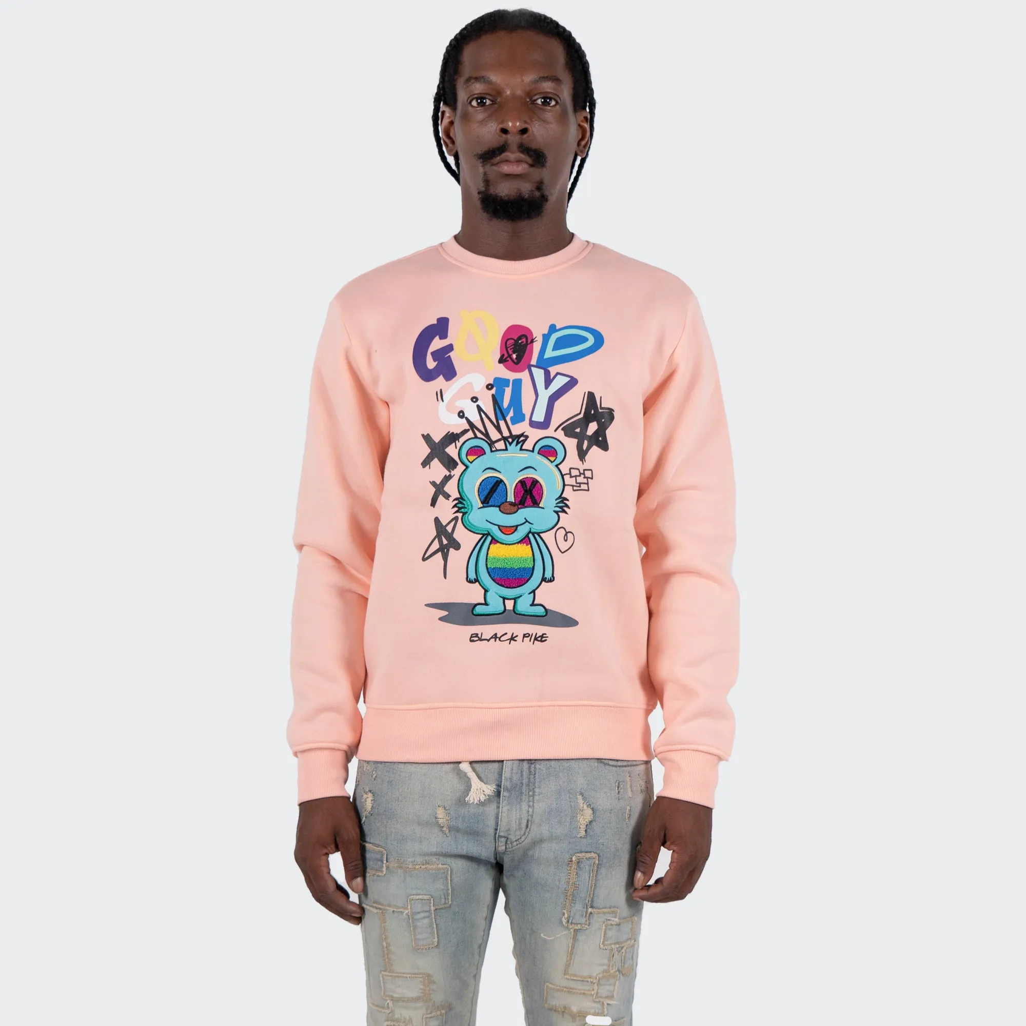 Men's TWO MILL TWENTY "Good Guy" Graphic Embroidered Sweatshirt Pink