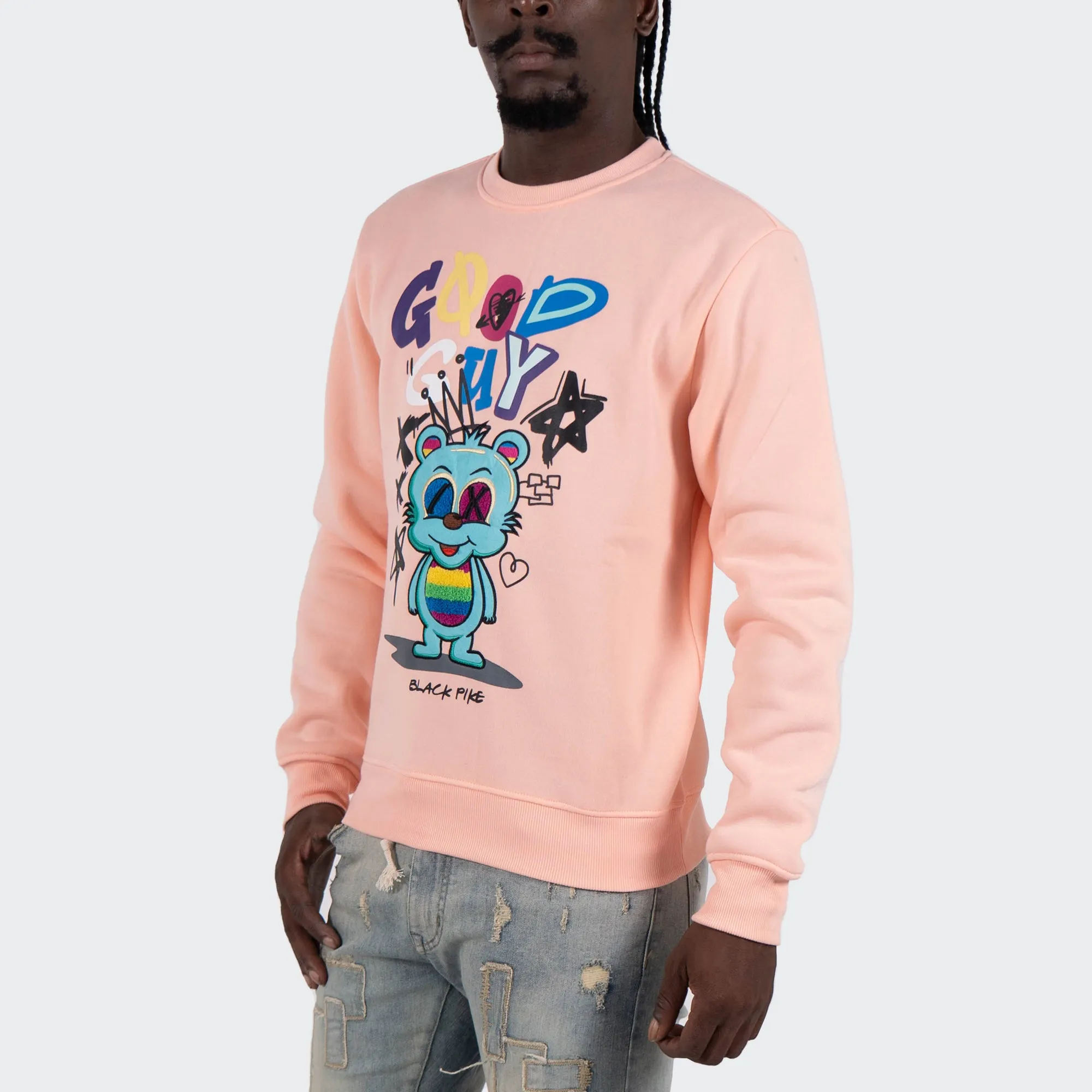 Men's TWO MILL TWENTY "Good Guy" Graphic Embroidered Sweatshirt Pink