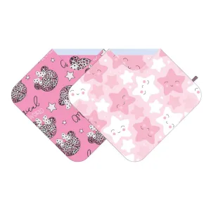Microfibre baby hooded towels 2 packs - tiger head / pink stars