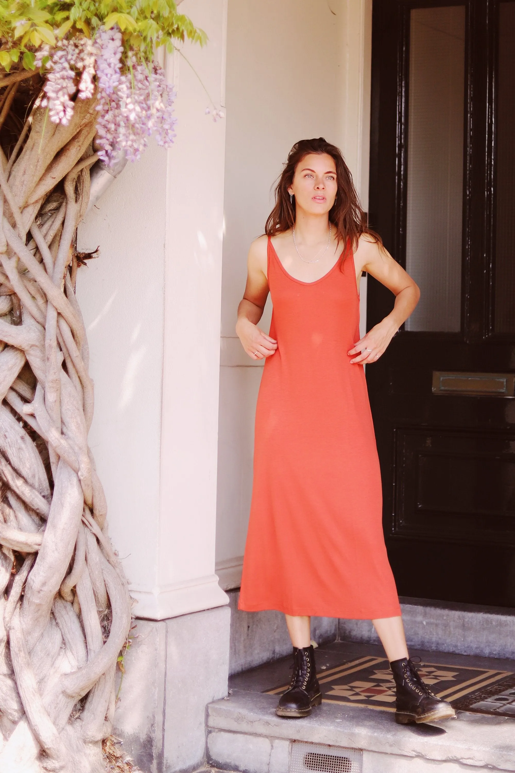 midi triangle dress rust