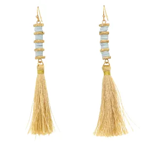NahMu Light Blue Gold Tassel Dangle  Earrings 608 NWT