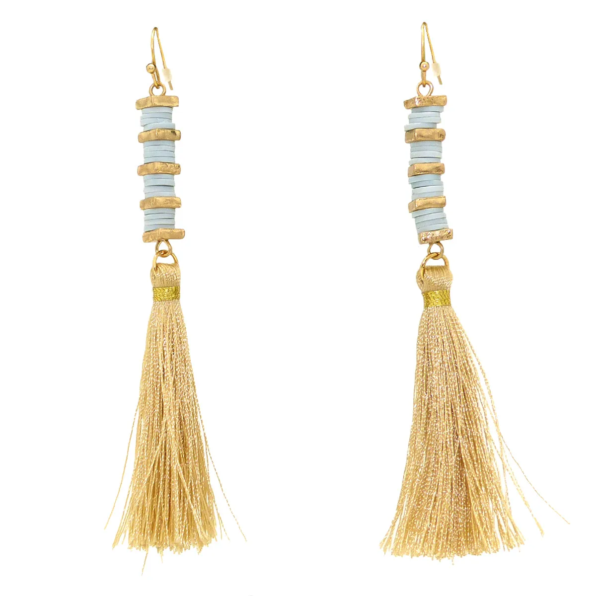 NahMu Light Blue Gold Tassel Dangle  Earrings 608 NWT