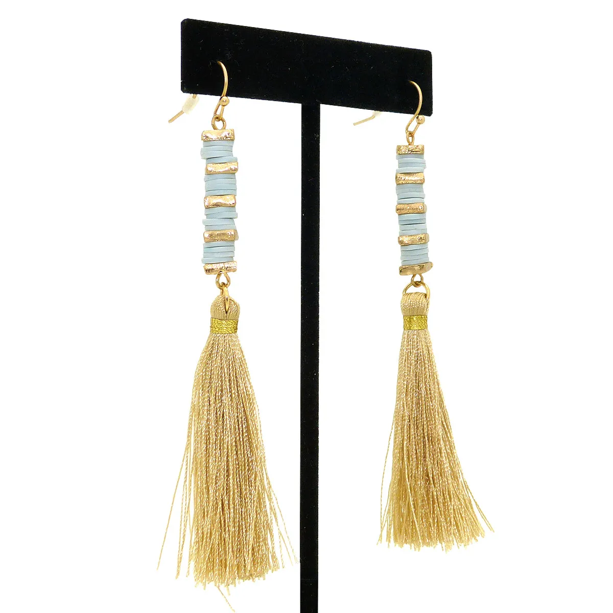 NahMu Light Blue Gold Tassel Dangle  Earrings 608 NWT