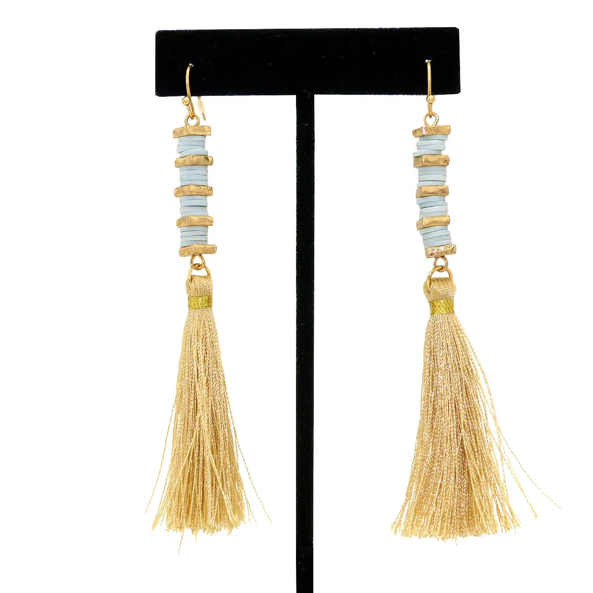 NahMu Light Blue Gold Tassel Dangle  Earrings 608 NWT