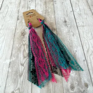 Neon Cowboy Blend Lace Tassel Earrings Teal, Hot Pink, Black