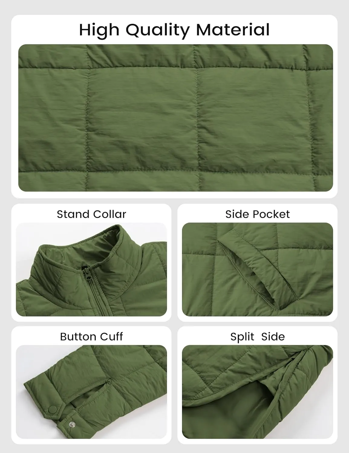 Omoone Women's Quilted Puffer Jacket Zip Up Oversized Lightweight Padded Down Coat Outerwear