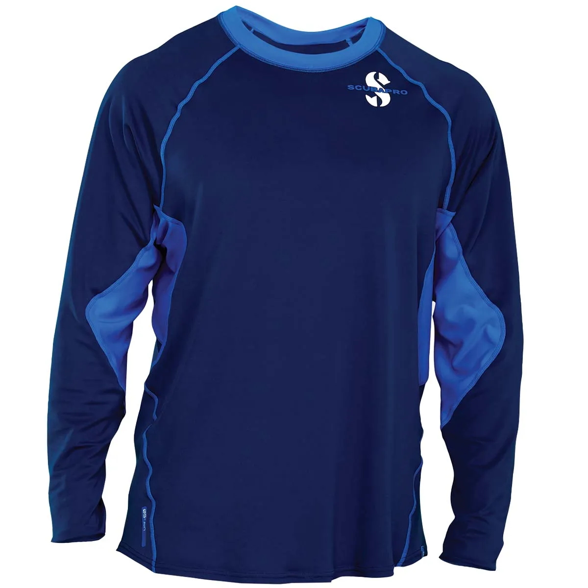 Open box ScubaPro Men's UPF 50 Channel Flow Long Sleeve Rash Guard - Aegean, Size MD