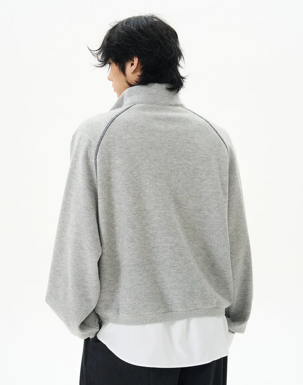 Oversized Contrast-Stitch Quarter Zip Sweatshirt