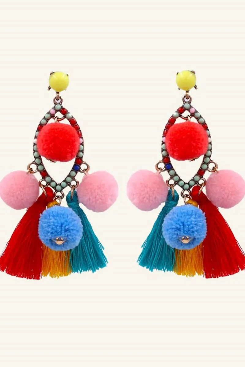 Pom Pom Tassel Earrings