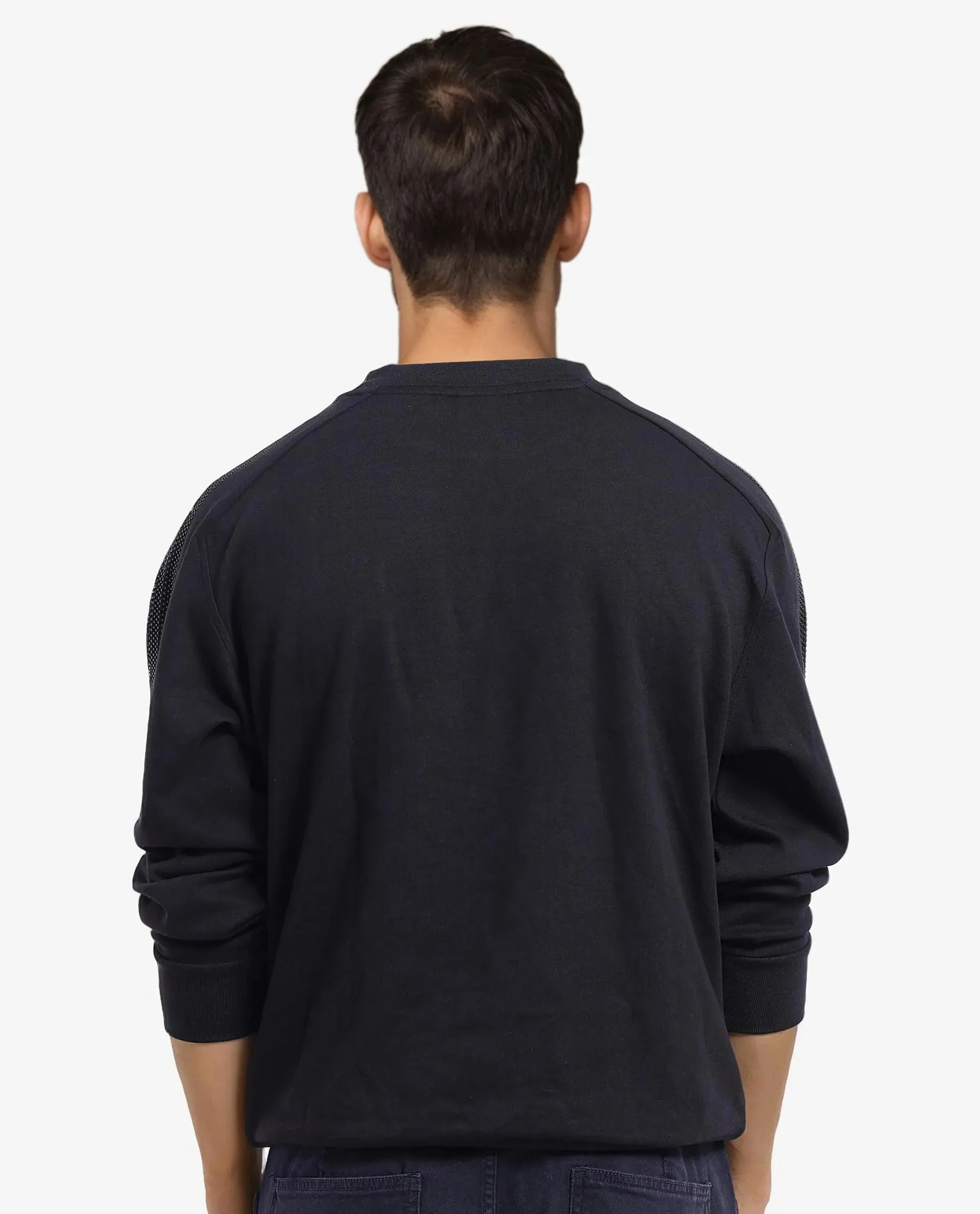 Rare Rabbit Men Heg Black Cotton Poly Fabric Studded Full Sleeve Crew Neck Plain Sweatshirt