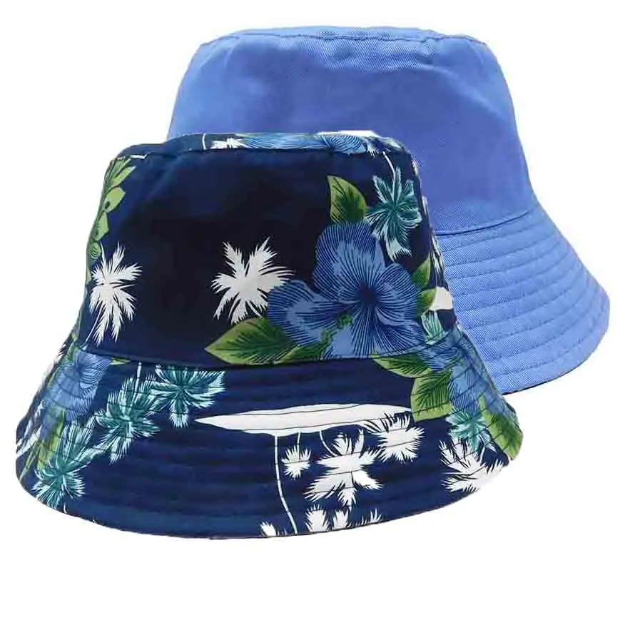 Reversible Floral Print-Solid Color Bucket Hat - Karen Keith Hats