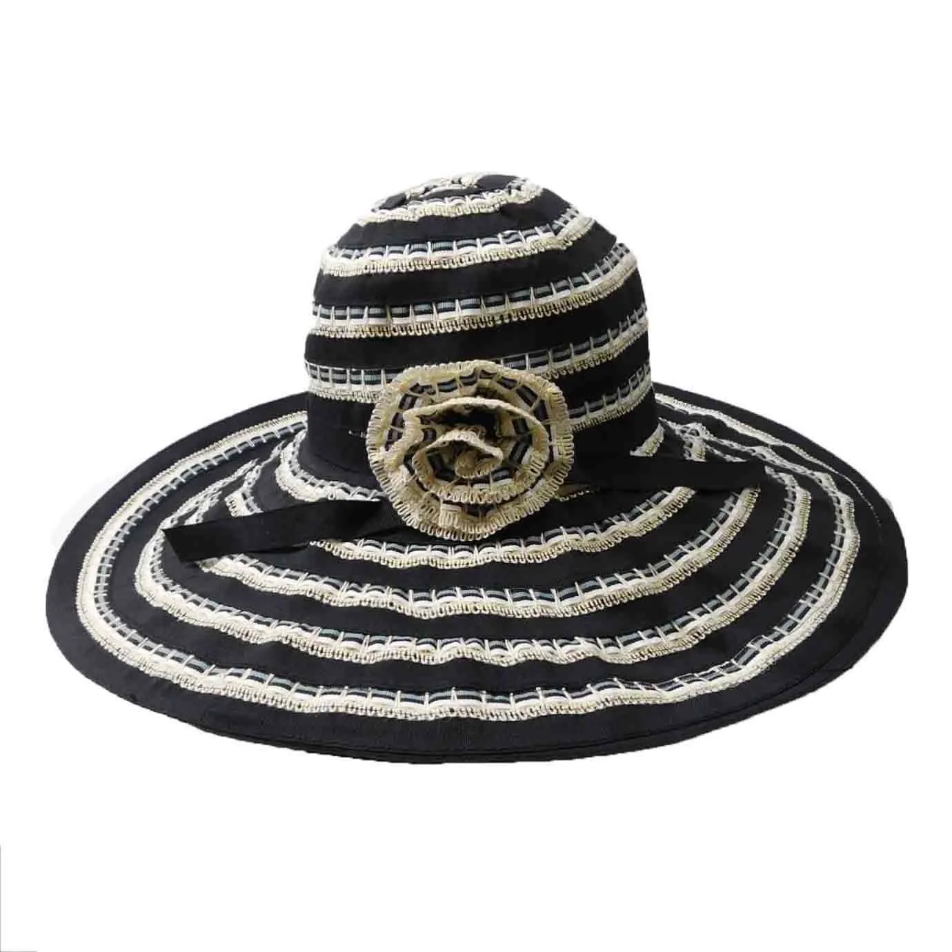 Ribbon and Lace Wide Brim Sun Hat - Jeanne Simmons Hats