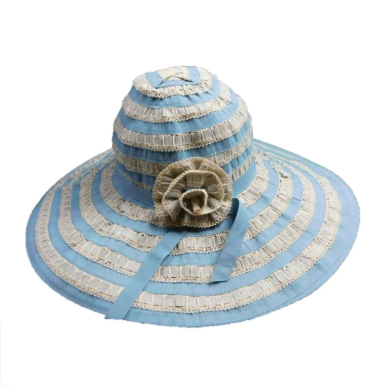Ribbon and Lace Wide Brim Sun Hat - Jeanne Simmons Hats