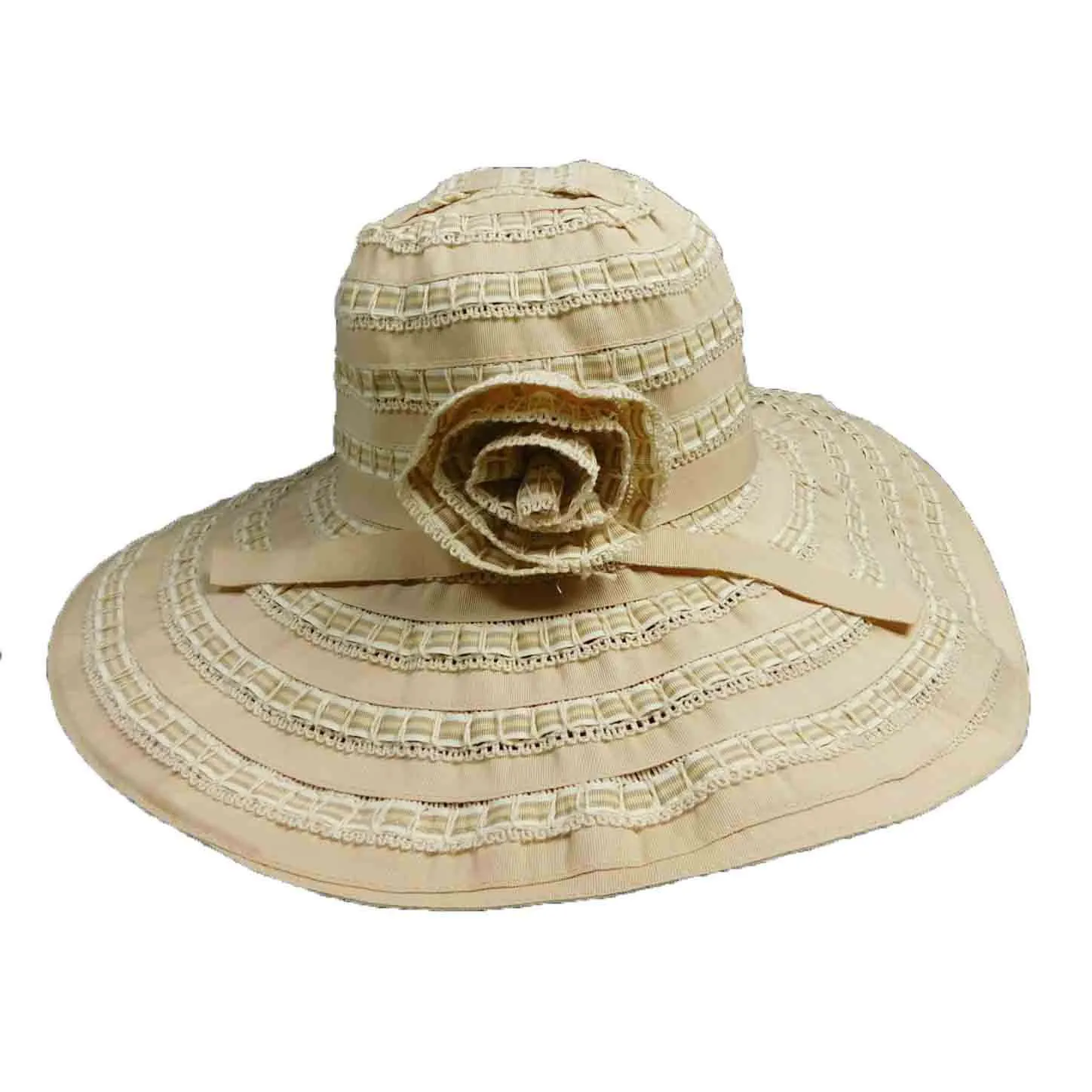 Ribbon and Lace Wide Brim Sun Hat - Jeanne Simmons Hats